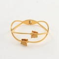Gold butterfly open bangle in titanium steel with spring closure and matte finish - BR8247-Double Butterfly / Gold