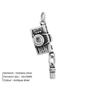 Antique silver stainless steel retro camera pendant charm with film roll detail, 16x10mm size - Retro Camera Style (HZNP023)