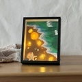 Black square 3D shadow box lamp featuring seashells, starfish, and ocean wave artwork - 6 Inch / Black / 3cm