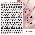 Black pentagram star nail art stickers STZ-X022 with gothic hollow butterfly design - STZ-X022 Black Stars Various Sizes