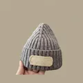 Winter grey knit beanie for kids with ribbed texture and minimalist cross patch detail - Xxx Hat Gray (2 Months - 2 Years Old)