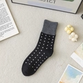 Women's crew socks with black and white polka dots and grey ribbed cuffs for winter - Black Polka Dot