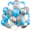 Balloon bouquet set with blue, white, and silver confetti latex balloons for party - Blue, White, Metallic Silver and Silver Confetti Combination (With Ribbon)