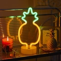 Pineapple LED neon desk lamp with green leaves and yellow fruit on round white base - Pineapple-2 (Dual-color) With Base