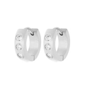Pendientes de aro de acero de titanio plateado con tres circonitas cúbicas en estilo minimalista - Color Acero