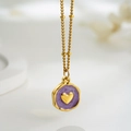 18K gold plated necklace with irregular purple enamel heart tag pendant jewelry - 14k / Gold Purple Heart Style (x620-Gold 002)