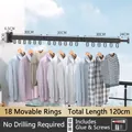Three-fold black space aluminum wall-mounted clothes drying rack with 18 hooks - Black (3-Fold/18 Hooks)
