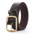 Men's retro dark brown belt with matte brass buckle and textured faux leather strap - Style 2 (Matte Square Buckle) / Coffee