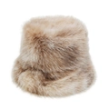Detail van de zachte beige imitatiebont textuur op deze dikke winterse vissershoed - M (56-58cm) / Beige (A)