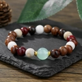 Handmade beaded bracelet with turquoise stone and brown wooden beads on dark stone - ZJ14822-Multicolored Wood Cyan Jade Zen Bracelet