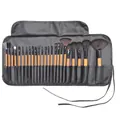 Set professionale 24 pennelli trucco con manici in legno e custodia a rotolo in pelle - 24 pezzi+borsa in PU nera / Colore legno naturale