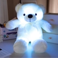 Luminous white teddy bear plush toy with glowing LED lights and soft white ribbon bow - White Bear