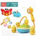Electric yellow duck bath toy set with submarine and water sprayer accessories - Electric Spray Duck Battery [4 Ducks + Shower + Bubble Machine + Submarine + Fishing]
