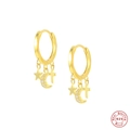 S925 Sterling Silber Gold Creolen mit Stern Mond und Kreuz Anhängern für Damen - Gold