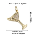 Macro detail of martini glass charm with copper gold plating and cubic zirconia inlay - Martini Glass/Gold/Zirconia