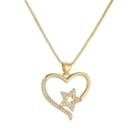 Golden heart necklace with star pendant and micro-set zircon stones on fine chain - Gold Heart Single Star Style