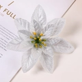 Artificial silver poinsettia flower with glitter mesh petals for Christmas decor - 7-Point Poinsettia / 14cm / Silver