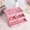 Dreischichtiger rosa Samt-Schmuckkasten mit Acrylgehäuse für Ringe und Halsketten - 24*15*10.5CM / Rosa