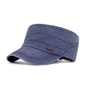 Faded blue-purple flat top cadet cap in washed cotton with metal fashion badge - Adjustable / Navy Blue