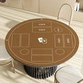 Brown circular non-slip rubber poker mat with white game zones and directional markers - Diameter 60cm / Light Coffee - Round / 3.5mm Thickened Silent Rubber Base