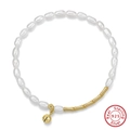Baroque natural freshwater pearl bracelet with S925 silver golden beads and bell charm - Gold Bell Pearl Style (GPB18-14K)