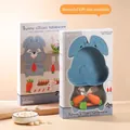 Blue rabbit silicone plate set for kids with carrot shaped spoon and fork in gift box - Rabbit Set (5 Pieces)