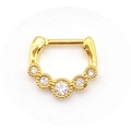 Golden clicker septum ring crafted from stainless steel with five sparkling zircons - Gold 5-Zirconia