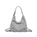 Chic grey tote bag with metallic butterfly accents and unique crinkled texture - Silver No Pendant