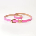 Sweet pink skinny PU leather belt for women featuring a golden butterfly metal buckle - Rose Red