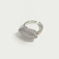 Anillo abierto ajustable plateado con pavé de circonitas transparentes tipo marquesa - Estilo Croissant (JZ0512牛角包戒指)