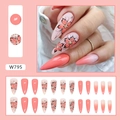 Stiletto plaknagels met zonsondergang oranje verloop en bloemmotieven, set W795 - W795 Emaille Bloem (Lijm Type)