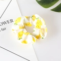 Cute off-white scrunchie with yellow fruit print made of lightweight fabric - 13# Lemon