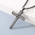 Collana con ciondolo a croce retrò realizzata con chiodi e finitura grigio antico - Croce di Chiodo Argento Antico (KN230490-KFC)