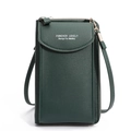 Vertical green PU leather crossbody phone bag with magnetic flap and side zipper compartment - Dark Green
