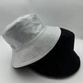 Detailed view of silver holographic sequins and black cotton twill bucket hat set - Silver Glitter 2-Piece Set (9)