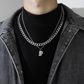 Silver double layer Cuban chain necklace featuring a stylized letter D pendant for men - Letter Y (Double Chain + Pendant)
