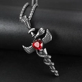 Gothic-Halskette aus Edelstahl mit rotem Herz-Edelstein und Schlangenflügeln - Roter Edelstein Flügel Schlange Schwert Anhänger (Ohne Kette)