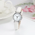 Elegant white quartz watch with leather strap and silver case on a minimalist background - White Leather Strap