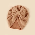 Baby Turban Mütze in Karamel mit großer Schleife und Rippenstrick für Kleinkinder - Camel