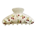 Translucent white cherry hair claw clip with red rhinestones and acrylic teeth - New Cherry Style