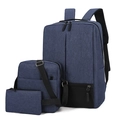 Three-piece dark blue men's business backpack set with large capacity and USB port - Backpack, Crossbody Bag and Pouch / Blue
