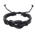 Vintage zwart gevlochten leren herenarmband met verstelbare koordsluiting op witte basis - Zwart Dubbele Laag