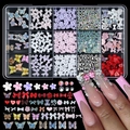 Detailed 15-grid box set of resin bowknot and flower nail art charms with rhinestones - 15 Grids Mix 06 (Painted Butterfly & Heart)