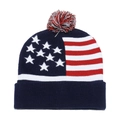Dettaglio del berretto in maglia USA con stelle bianche su blu e strisce rosse - 56-58cm / Motivo Stelle e Strisce (B)