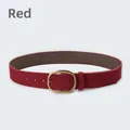 Ceinture large pour femme en cuir suédé rouge foncé avec boucle dorée ovale élégante - Rouge