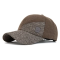Men's winter baseball cap with ear flaps in brown and grey wool blend patchwork - Adjustable / Coffee