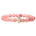 Detailed view of pink quartz beads bracelet with a white elephant charm and elastic band - Watermelon Pink