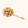 Barrette en acier inoxydable plaqué or 18K avec un design floral métallique en 3D - Pince à Cheveux Goutte d'Eau Superposée