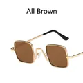 Kids vintage square metal sunglasses with golden frame and tea brown lenses - Transparent Tea