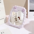 Lavender cloud-shaped desktop makeup mirror with cute sheep and flower embossed design - Cute Sheep / Purple